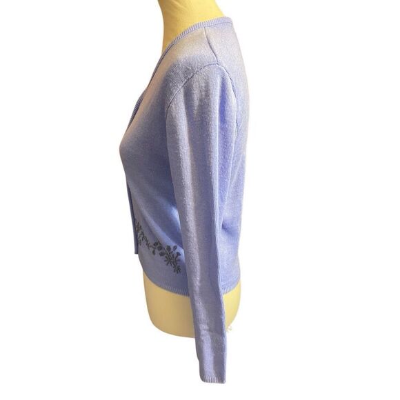 New Moves Vintage Violet Blue Floral Beaded Button Front Cardigan Size Large - Picture 9 of 11